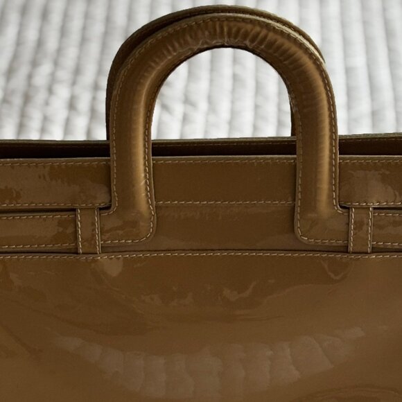 Barneys New York Large Vintage Tote Patent Leather Work Camel Made in Italy - Picture 6 of 13